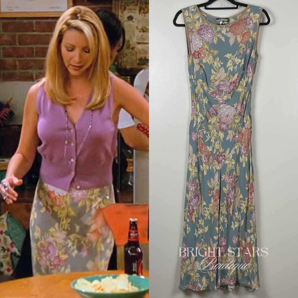 Super Rare Floral Maxi Dress ALT ASO Phoebe Buffay Friends Green Sleeveless VTG - Picture 3 of 10